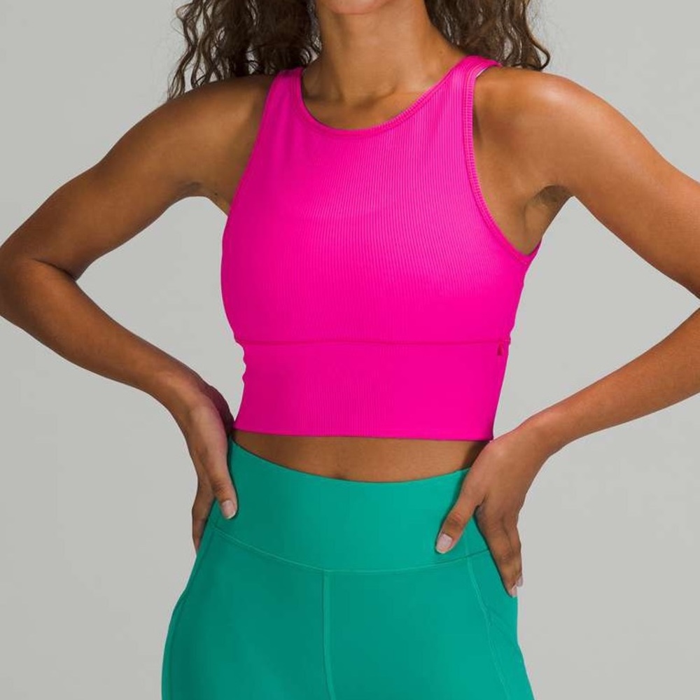 Lululemon power pivot tank ribbed in pow pink